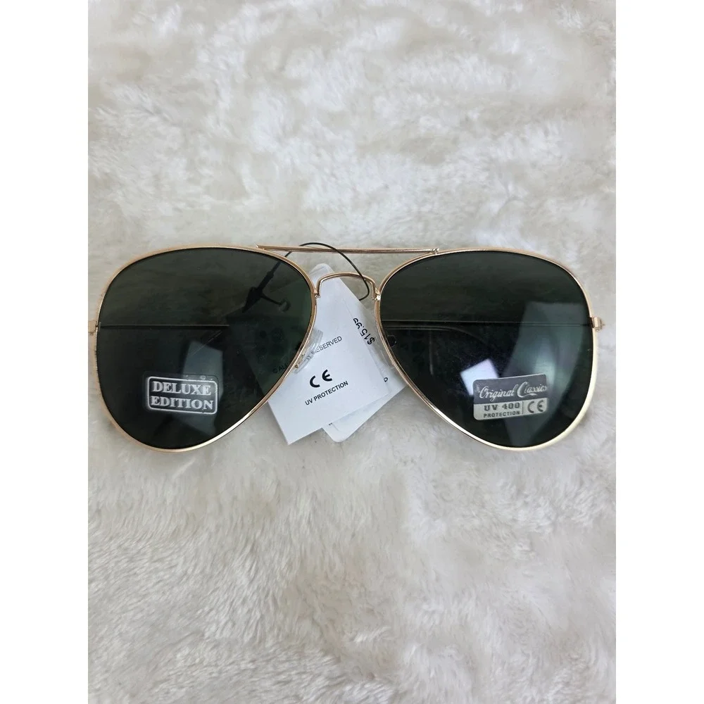 Air Force Aviator Series Sunglasses Gold Frame Dark Green Lens UV 400 Protection